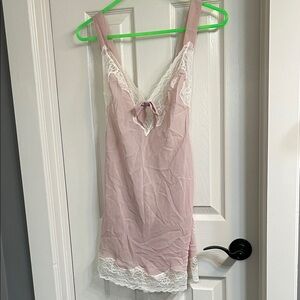 Elegant Pink Lace Trim Nightgown